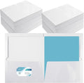 Yeaqee 200 Pack 2 Pockets Glossy Laminated Paper Folder First Day of School Presentation Folder Letter Size Two Pocket File Portfolio Holder Back to School Items Bulk for Teacher Office (White)