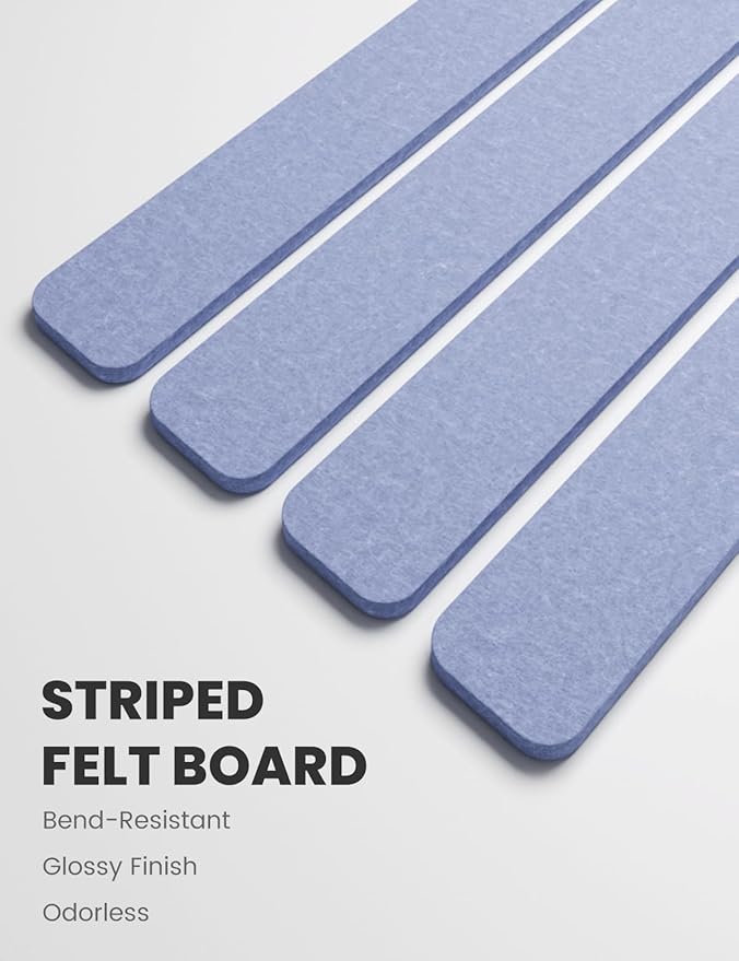 Fluxynara Cork Board Alternative Felt Strip Board 8-Pack 13"x2", Office Pin Board with 50 Push Pins, Adhesive Install for Bedroom Door & Home Office(Soft Periwinkle)