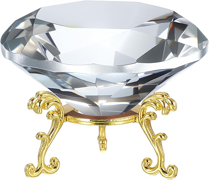 PATIKIL Diamond Crystal Paperweight, 80mm / 3.15" Crystal Paperweight Paper Weight with Gold 19 Metal Base for Home Office Desktop Table Decor Wedding Party Ornaments, Clear