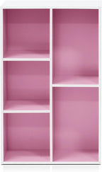 Furinno LUDER Book Shelf, 5-Cube Bookshelf, Reversible Bookcase, 9.4 x 19.5 x 31.5, for Living Room, Bedroom, Home Office, White/Pink
