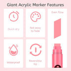 BIGTHUMB Jumbo Graffiti Poster Markers Set: 12 Neon Colors Large 15mm Wide Tip Permanent Ink Thick Acrylic Paint Pens for Rock Painting, Stone, Glass, Wood, Ceramic, Metal, Plastic, Fabric