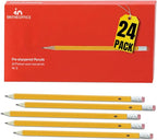 1InTheOffice Pre Sharpened Pencils #2, Pencils with Eraser, 2 HB, Wood-Cased, Black Lead, Yellow Barrel (24)