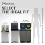 70 Liter / 18.5 Gallon Rectangular Hands-Free Dual Compartment Recycling Kitchen Step Trash Can with Soft-Close Single Lid, Stainless Steel (40L x 30L Capacity) Elegant Black Finish