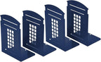 MerryNine 4 Pack Book Ends, Metal Bookends for Shelves, Telephone Booth Decorative Bookends, Non Skid Heavy Bookends, Book, Magazine or CD Organizers for Home and Office (Blue-4pcs)