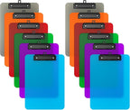 Zoenley A4 Plastic Clipboard Set of 12, Colorful 12.5 x 9 Letter Size for Classroom, Students, Teacher, Nurse, A4 Clear 8.5 x 11 Clip Board with Low Profile Black Clip, Office & School Supplies
