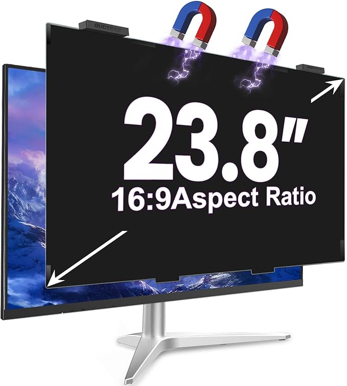 GUDTEKE Magnetic 23.8 Inch Privacy Screen for Computer Monitor 16:9 Aspect Ratio, Hanging Removable Anti-Blue/Glare Protector Film, Anti Spy Desktop Security Private Filter 23.8in