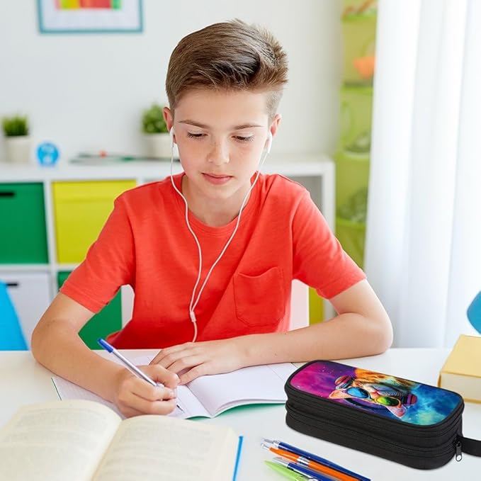 HiGaits Pencil Case for Boys,Multi-Slot Large Capacity Pencil Pouch with Soft Zipper, Durable Pen Box Cat