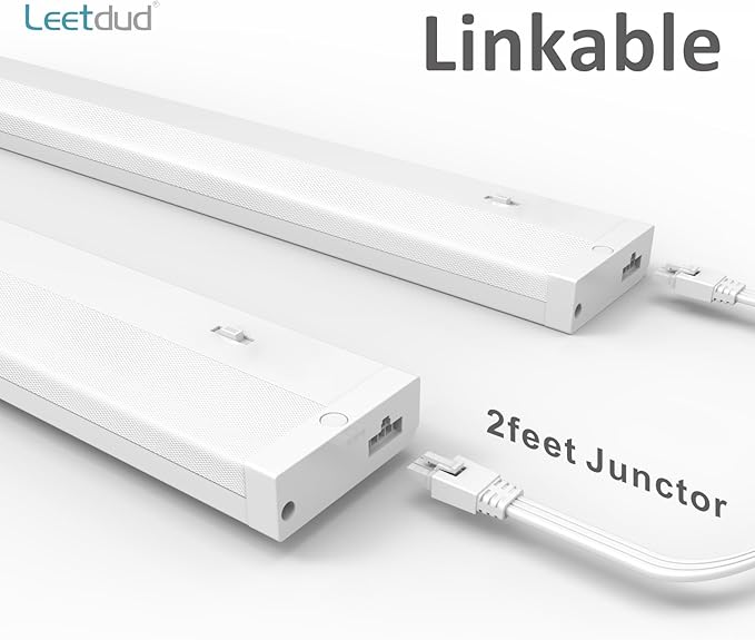 Leetdud LED Under Cabinet Lighting Hardwired or Plug in, 12 Inch 6W, Dimmable 5 Color 2700K/3000K/3500K/4000K/5000K, Linkable Eyes Care Design Counter Lights for Kitchen, Sink, ETL Listed, White