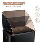 MilleLoom 30L/8 Gallon Trash Can - 2 x 4 Gal Dual Compartment Stainless Steel Kitchen Recycling Trash Can, Soft-Close Lid, Removable Plastic Inner Bucket, Double Waste Bin for Home Office - Black