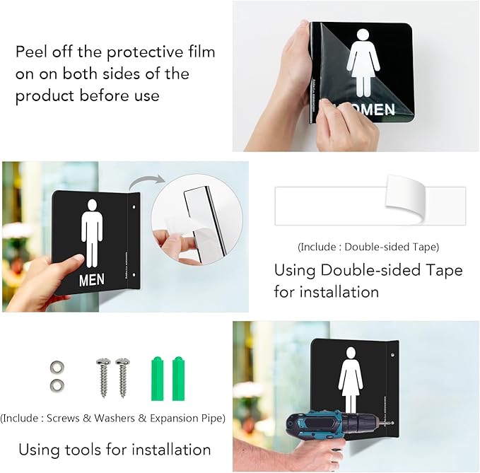 Faittoo Restroom Sign, Bathroom Signs, (2 Pack) 6 x 6 Inches Acrylic Sign, for Office or Business Bathroom and Toilet Door or Wall Decor, Indoor Outdoor Use (Men and women Set)