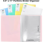 Phyxin Portfolio Binder, 40-Pocket Portfolio Folder 8.5" x 11", Displaying 80 Page Binder with Plastic Sleeves, Plastic Folders for Women & Men, Students, Teachers, Pink