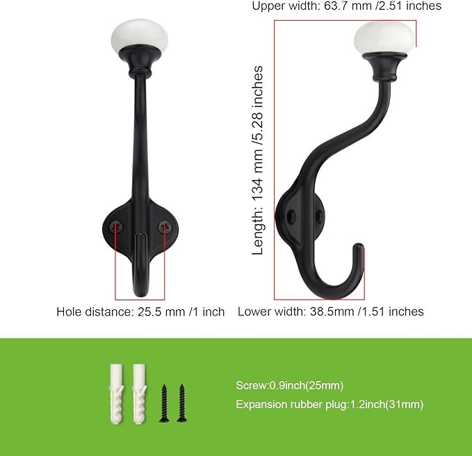 TUNNY Coat Hooks - 3 Pack Matte Black Towel Hooks Robe Hooks Decorative Wall Hooks for Bathroom Bedroom Kitchen Towel Robe Clothes Cabinet Closet Bathroom Hardware