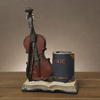 Jaugufiy Resin Violin Sculpture Pen Holder Pencil Holder Pen Organizer Cosmetic Brush Holder Decorative Pen Box Pen Pot Makeup Brush Pot (Blue)