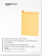 Amazon Basics Catalog Mailing Envelopes, Peel and Seal, 9x12 Inch, Brown Kraft, 100-Pack