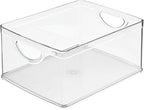 iDesign Plastic Stackable Kitchen Cabinet Storage Bin with Handles - Clear Pantry Organizer