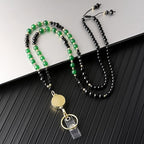 AIDSOTOU Lanyards for ID Badges and Keys,Natural Stone Beaded Teacher Lanyard for Women,Retractable Lanyard with ID Holder Cute Lanyards for Teachers (Green)