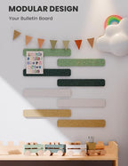 Cork Board Alternative Felt Strip Board 8-Pack 13"x2", Office Pin Board with 50 Push Pins, Adhesive Install for Bedroom Door & Home Office(Moss Glimmer)