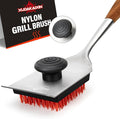 XUDAKAIXIN Nylon Grill Brush,Dual Grip Design,with Extended Luxurious Acaciawood Handle,Safe Nylon Bristles Barbecue Triple Scrubbers Cleaning Brush for Cast Iron Grates/Porcelain/Charcoal Grill