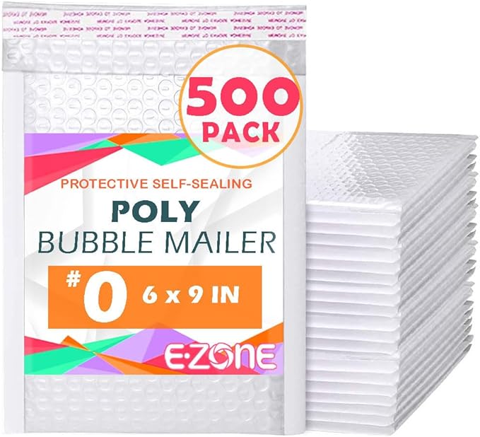 Ezone (500 Pack) #0 6"x9" Bubble Mailer Poly Padded Envelope Self-Seal Mailing Envelope Waterproof Weather Resistant Shipping Mailers Bubble Cushioned Poly Mailer (Pearl, #0/6x9-500 Pack)