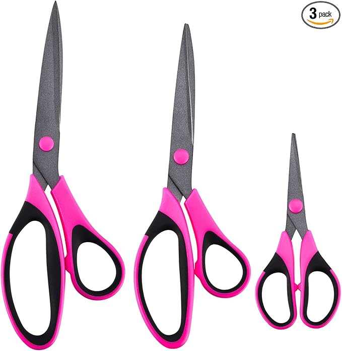Zicolu Craft Scissors Set, Sharp Scissors All Purpose Heavy Duty, Teflon Non-stick Titanium Coated, Ergonomic Grip, Ideal for Sewing Fabric DIY&Arts Scrapbook School Office Supplies, 9.3''/8.5''/5.6"