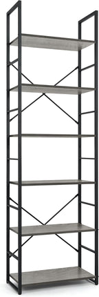 CAPHAUS 6 Tier Bookshelf, 24 Inch Width Free Standing Shelf, Bookcase Shelf Storage Organizer, Industrial Book Shelves for Home Office, Living Room, Kitchen, Dark Grey Vintage Shelves & Metal Frame
