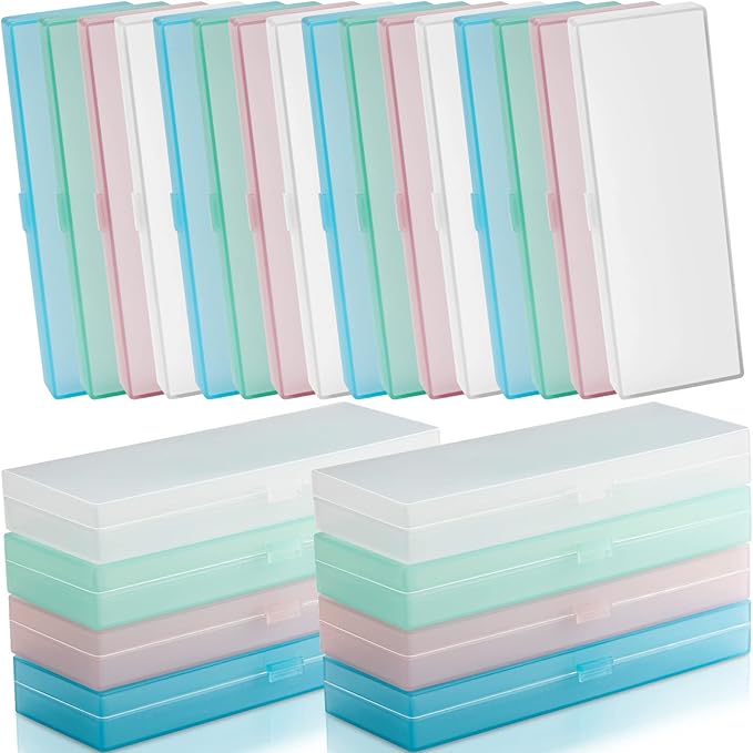 Fainne 24 Pcs Plastic Pencil Case Bulk Pencil Boxes Plastic Stationery Case Frosted Pen Box Pen Holder with Hinged Lid Snap Closure for Office (Single Layer,Multicolor,7.09 x 2.36 x 0.98 Inch)