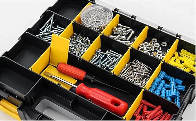 Tools Organizer Box Small Parts Storage Box 34-Compartment Double Side Hardware Organizers with Removable Plastic Dividers for Screws, Nuts, Nails, Bolts