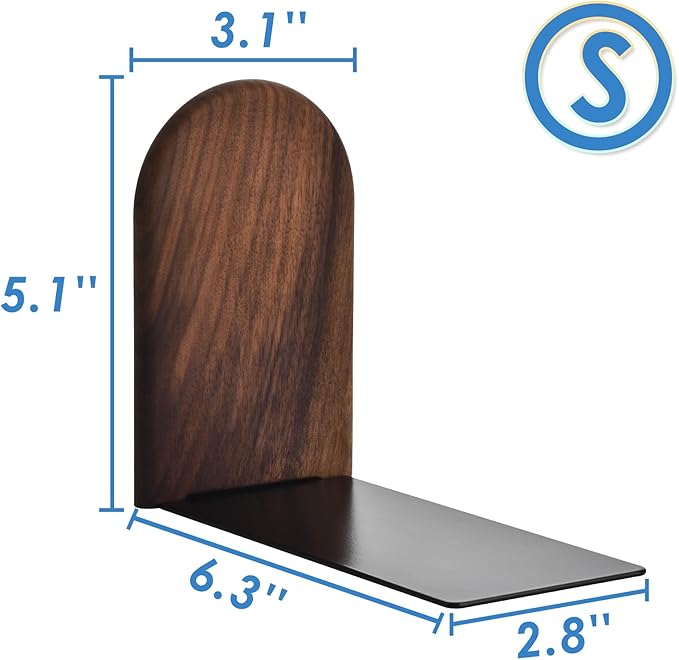 Lauvee Book Ends, Sturdy Wooden Bookends for Shelves - Heavy Duty Non-Slip Book Organizers, Decorative Bookend Holders for Home Office, Library, Black Walnut Universal Economy Bookend, Small, 1 Pair