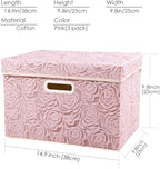 PRANDOM Collapsible Storage Boxes with Lids Fabric Decorative Storage Bins Cubes Organizer Containers Baskets with Cover Handles Divider for Bedroom Closet Living Room 14.9x9.8x9.8 Inch 3 Pack