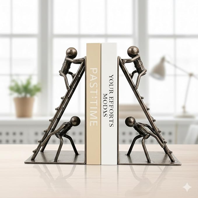 Black Decorative Bookends, Cast Iron Book Stand to Hold Books Heavy Duty, Book Stoppers for Home Decor, Office Desk, Living Room Decor