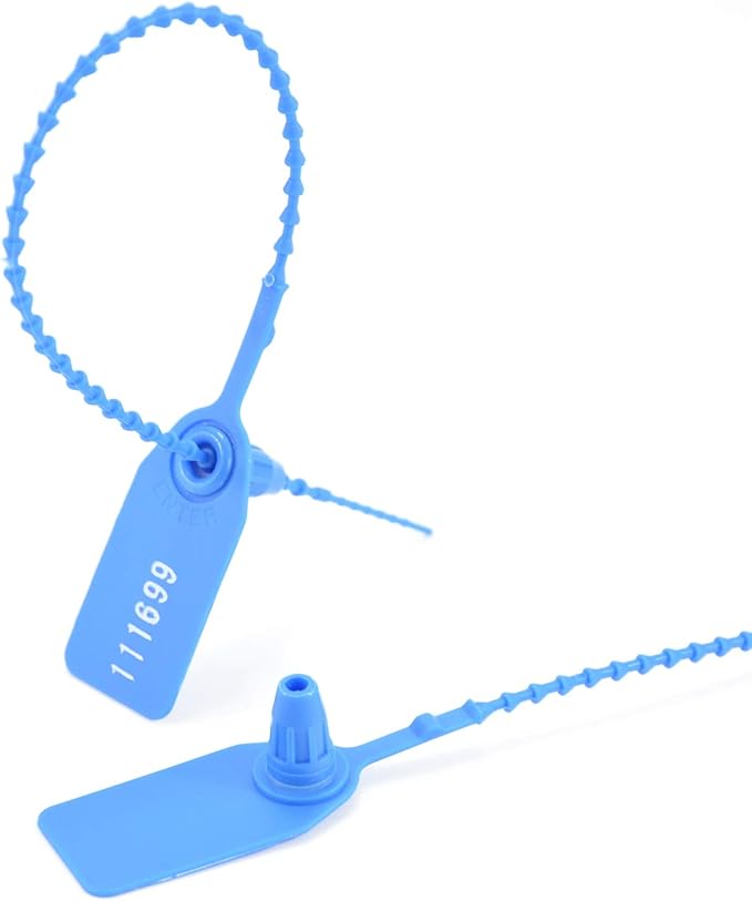 1000Pcs Plastic Tamper Shipping Seals Pull-Tite Security Seal Signage Numbered Fire Extinguisher Tags Zip Ties Labels Disposable Self Locking for Logistics, Luggage,Transport (Blue, 1000pcs)