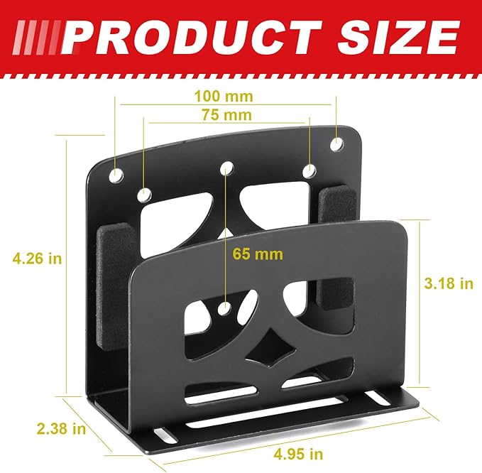 Adjustable Small Device Metal Holder, Wall Mount or VESA Mount Behind TV/Monitor for Cable Box, Modem, Router, Media Player, Switch, WII, mini PC, Mac Mini, OptiPlex MFF, Space Saving Design, Black