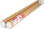 Paclord 3" x 48" Heavy-Duty Reinforced Cardboard Mailing Tube, Pack of 2 Tubes with 4 Caps – Secure USPS Approved – Great for Shipping and Storing of Prints, Artwork, Posters or Documents