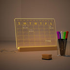 Light Up Clear Dry Erase Calendar 13 x 9 inch with 5 Markers, Acrylic Lighting Markable Calendar Board Agenda for Bedroom/Office/Home/Kitchen