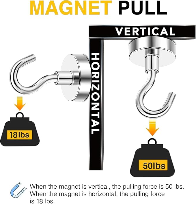 DIYMAG Magnetic Hooks, 50 LB Heavy Duty Magnet with Hook, 10 Packs Strong Rare Earth Neodymium Magnets for Hanging, Magnetics Hanger for Curtain, Home, Kitchen, Workplace