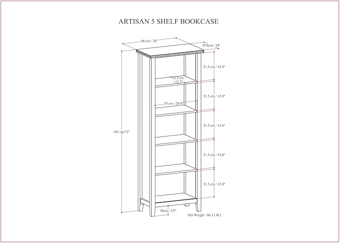 SIMPLIHOME Artisan Bookcase - 72 inch Tall 5-Shelf Solid Wood Bookshelf in Black, Contemporary Storage for Living Room, Study Room or Office with Adjustable Shelves and Decorative Side Panels