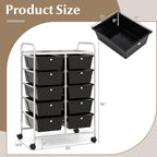 GOFLAME 10-Drawer Rolling Storage Cart, Art Craft Storage Organizer on Wheels, Multipurpose Movable Utility Cart for School, Office and Home, Black