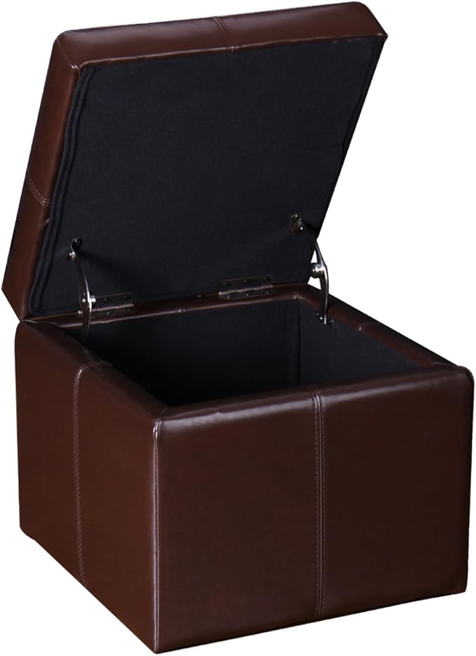 Homebeez Faux Leather Storage Ottoman Square Footrest Stool Cube Bench Ottoman (Reddish Brown)