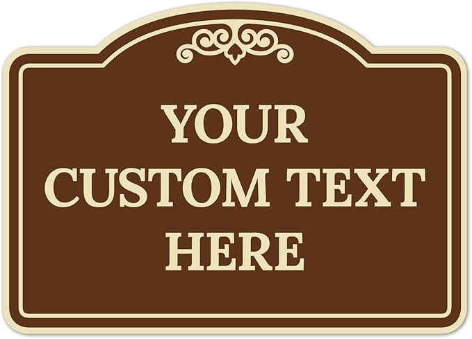 Custom Decorative Sign, Personalized Metal Sign for Business, Driveway, Home, Airbnb, Office Door Plaque, Brown Background Sign, 14x10 Inches, ACM, Fade Resistant, Made in USA by Sigo Signs