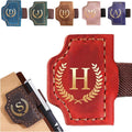 Personalized Mark Bookmark with Pen Holder, Leather Magnetic Book Marker 26 Letters,Custom Initials Page Marks, Gifts for Book Lovers Readers Men Women (Red, H)