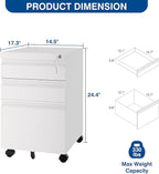 Fesbos 3 Drawer Mobile Metal File Cabinet, White Filling Cabinets with Lock, Pre-Built Office Storage File Cabinet with Wheels Under Desk - Assembled Required