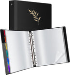 Uquelic 80-Pocket Binder with Plastic Sleeves for Letter/A4 Size(11" x 8.5"), Golden Leaf Printed Cover, Document Binder Organizer for Papers, Certificates and Artwork with Rainbow PP Divider Pages