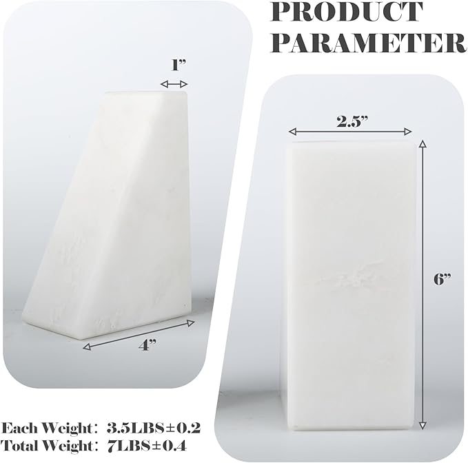 Karibiber Marble Book Ends Decorative, Unique Bookends for Shelves, White Stone Bookends Holds Heavy Books, Weighted Book Holder Stopper for Home Office Desk Bookshelf Decoration, Set of 2