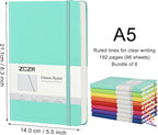 ZCZN 8 Pack Hardcover Journal Notebooks, 5.5"x8.3", Hardcover, 8 Colors, A5 Lined Journals for Notes-taking,Writing,Diary, Ruled Journaling Notebooks for Work School Travel Home