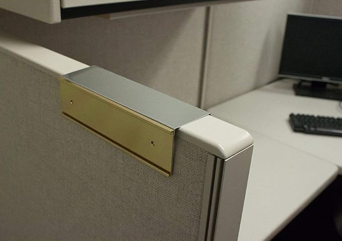 Over the Cube The Original Quality Aluminum, Changeable Cubicle Nameplate Holder, Satin Silver Base, and Polished Yellow Gold Name Plate Holder, (2.25" cubicle wall depth) - Made in the USA