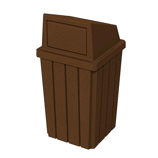 Campus Collection 32 Gallon Square Slatted 100% Recycled Plastic Heavy-Duty Commercial Outdoor or Indoor Trash Can with Push Top Lid | Great for Schools and Businesses - Brown Granite