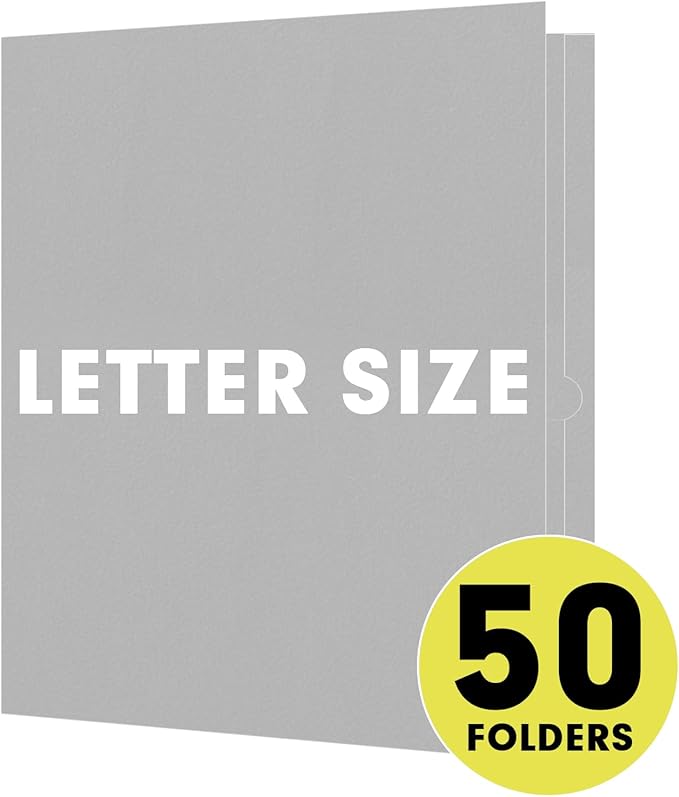 Two Pocket Folders, RAZCC 50 Pack 2 Pocket Folders Fit Letter Size Paper, Paper Folders with Pockets for School Office Business Home (Grey)