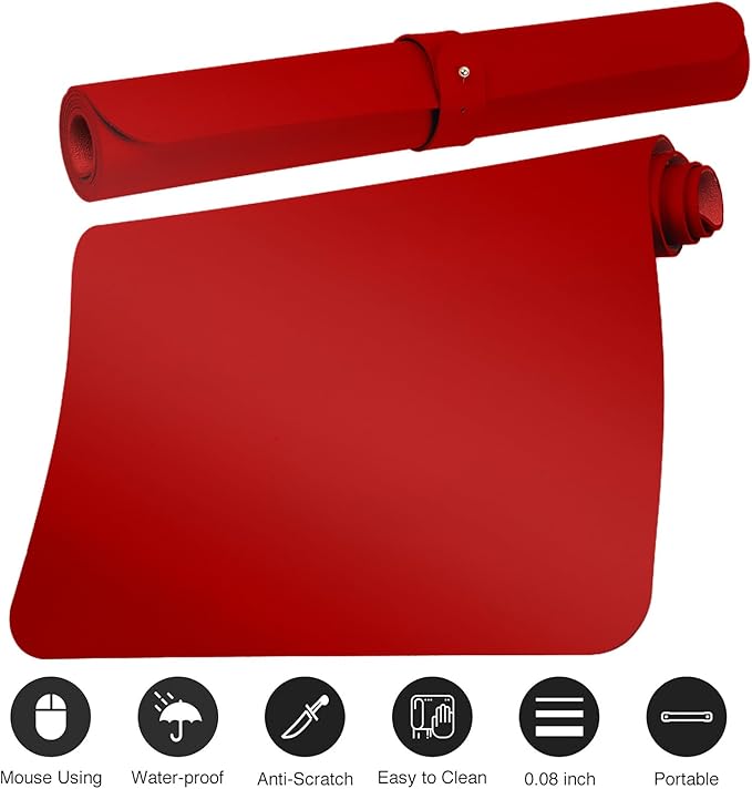 Boutilon Leather Desk Pad Protector,Non-Slip Mouse Pad,Laptop Desk Pad,Office Mouse Mat,Waterproof Leather Desk Blotter,Desk Writing Pad for Office and Home (XXXL-Red,47"x 24")