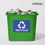 4pc Recycle Stickers + 4pc Trash Stickers | Weatherproof Vinyl Sticker Recycling Signs for Trash Bins, 7" x 10"