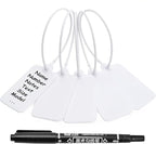 50 White Blank Plastic Tags for Labeling Waterproof Hanging Labels Writable Tags Seal Plastic Marking Label for Clothes Bags Keys Inventory with One Marker Pen